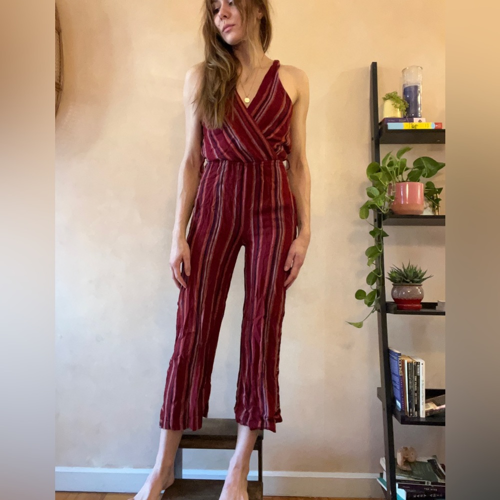 Burgundy Striped Jumpsuit